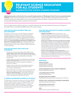 Preview image of Ready Washington fact sheet on the state science standards 